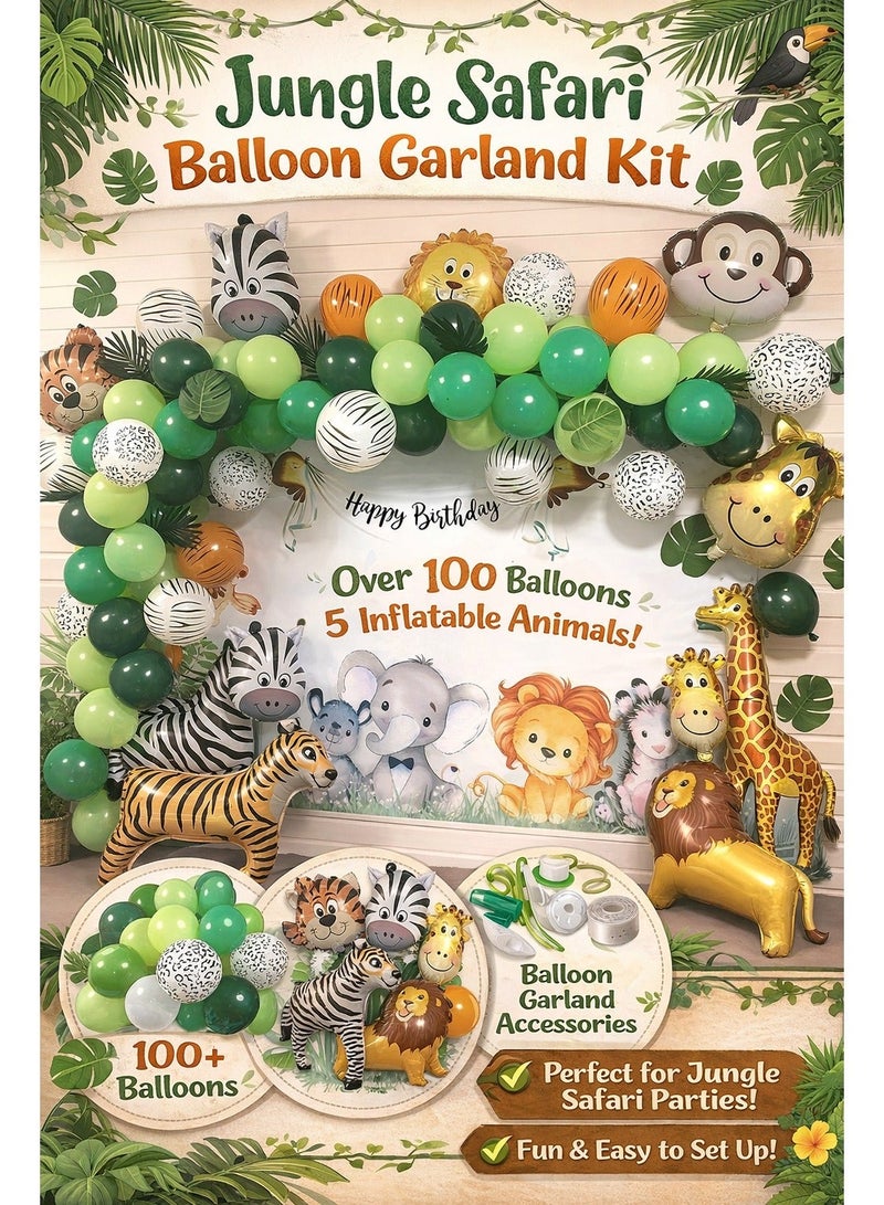 Jungle Safari Balloon Garland Arch Kit, Green Animal Theme Balloons for Boys Girls Birthday, Baby Shower & Party Decorations - Image 1